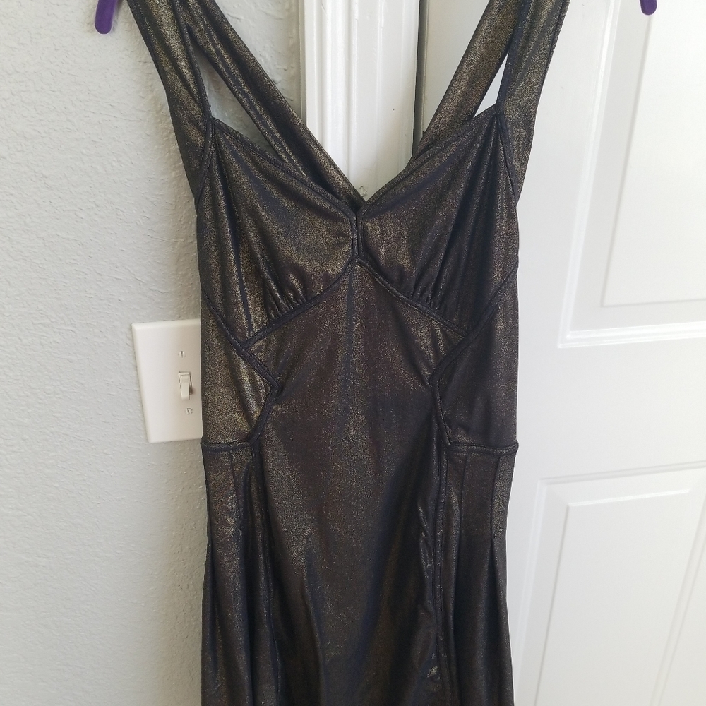 Zac Posen Black and Gold Metallic Dress L